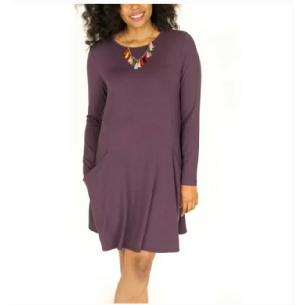 Betabrand Dress Womens Medium Purple Silk Blend Pockets Travel Lagenlook NEW